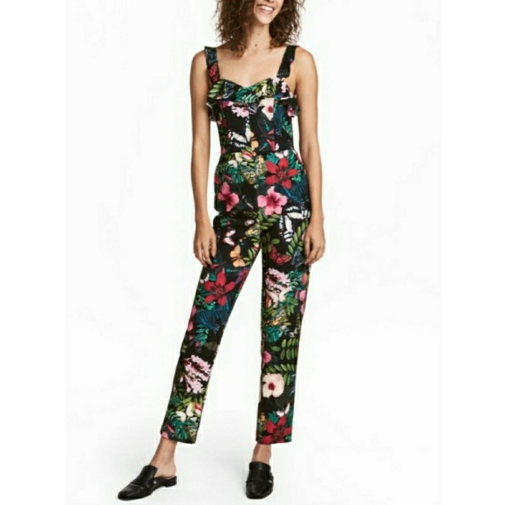 H&M Black Floral Jumpsuit Size 2
